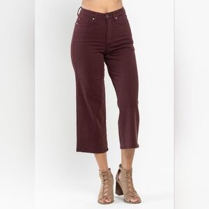 Judy Blue Plus Size Oxblood High Rise Tummy Control Wide Crop Jeans